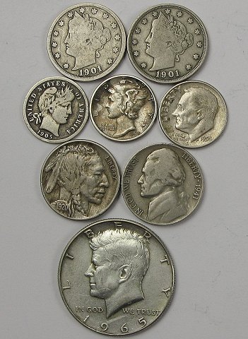 Lot ældre mønter(8) - Bl.a. dime 1945D |