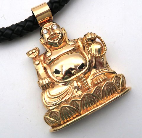 Eddike Fruity værdighed Halskæde med kæmpe Buddha af 14 kt. guld med brillanter | ebuy.dk