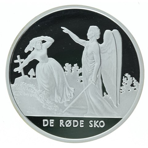 Pastor nøgen ketcher H.C. Andersen medaille af STERLINGSØLV - "De Røde Sko". Præget i anledning  af digterens 200 års jubilæum 2005. | ebuy.dk